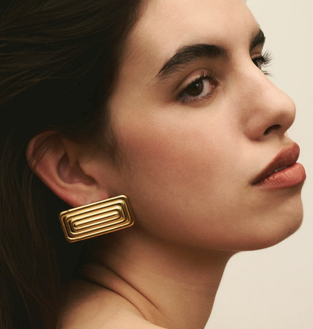 LINEAR AURA LUXE EARRINGS In Solid Non-Tarnish Stainless Steel With 18K Gold-Plate