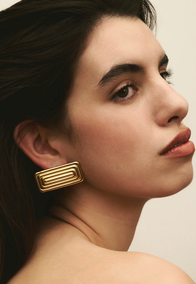 LINEAR AURA LUXE EARRINGS In Solid Non-Tarnish Stainless Steel With 18K Gold-Plate