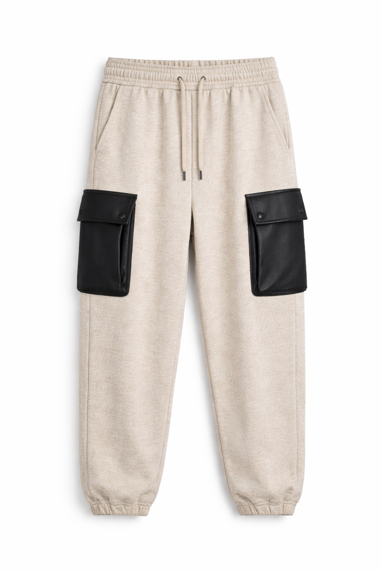 The P|M Atelier Leather-Pocket Jogger - Oatmeal Edition