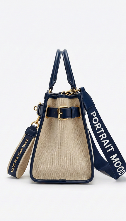 The P|M Command Belted Square Tote - Navy & Sand Edition