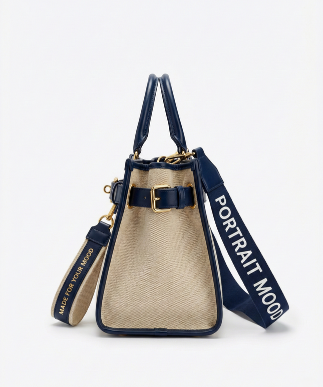 The P|M Command Belted Square Tote - Navy & Sand Edition