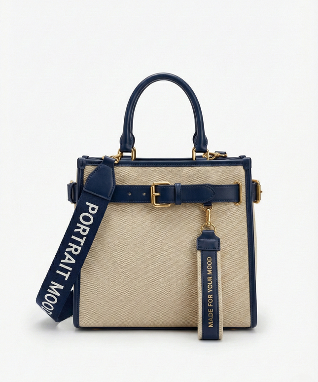 The P|M Command Belted Square Tote - Navy & Sand Edition