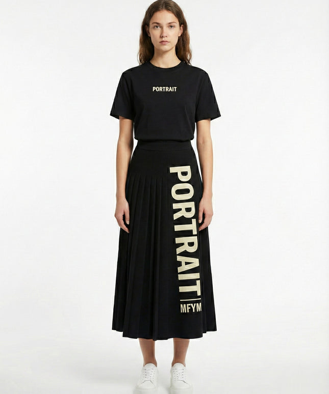 Portrait Identity Pleated Maxi Skirt — Black