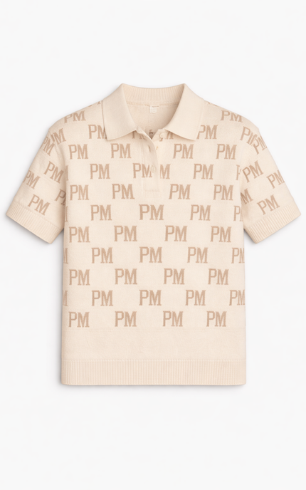 The PM Sandstone Monogram Knit Polo