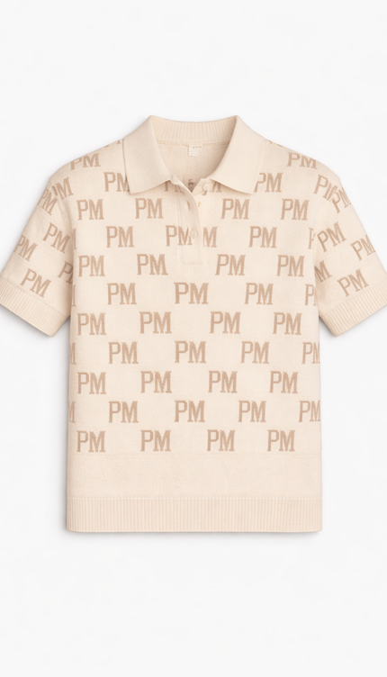 The PM Sandstone Monogram Knit Polo