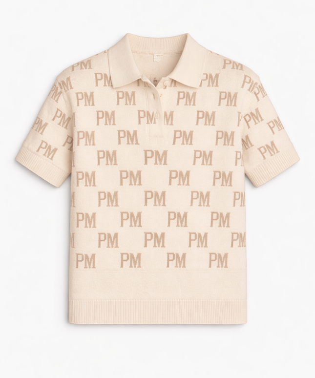 The PM Sandstone Monogram Knit Polo