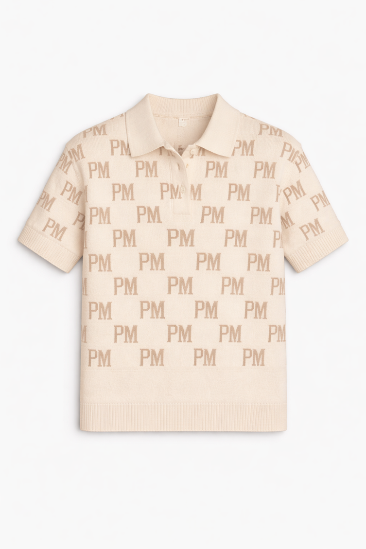 The PM Sandstone Monogram Knit Polo