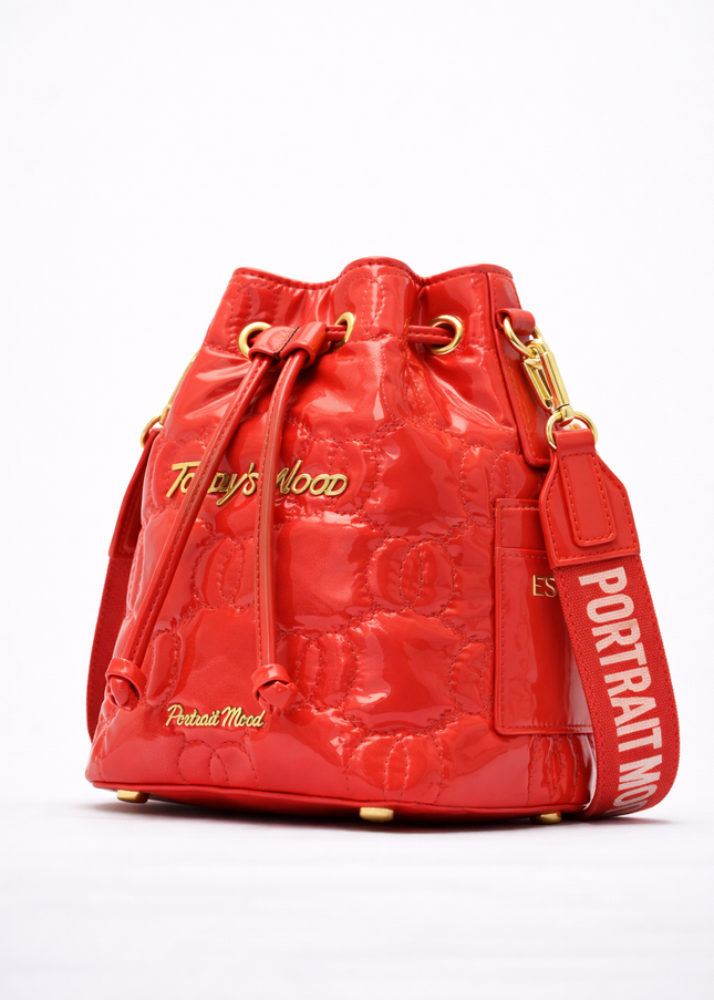 The P|M Aura Quilted Bucket - Cherry Patent Today's Mood Edition