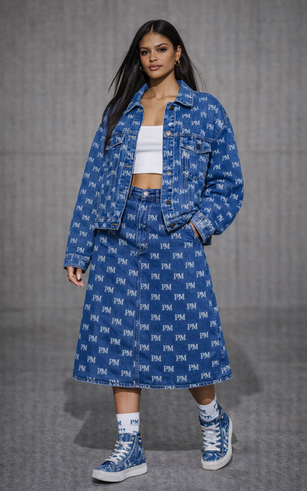 The PM Signature Monogram Denim Midi
