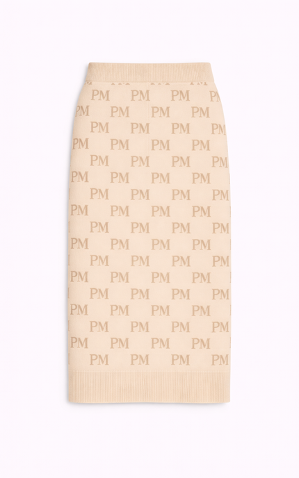The PM Sandstone Monogram Knit Column Skirt