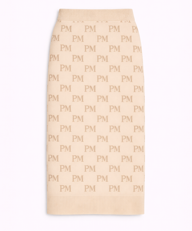The PM Sandstone Monogram Knit Column Skirt