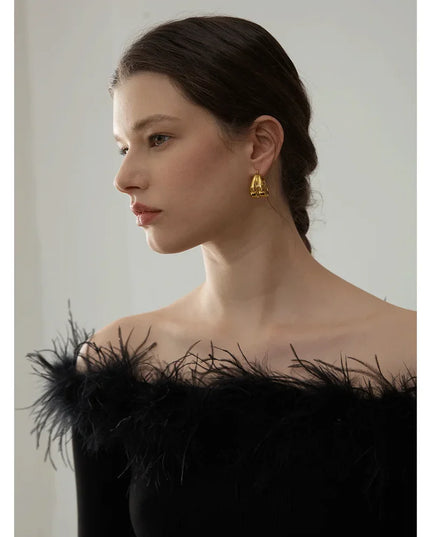 Golden Echo Hoops – The Bold Double Drop In Solid Non-Tarnish Stainless Steel With 18K Gold-Plate
