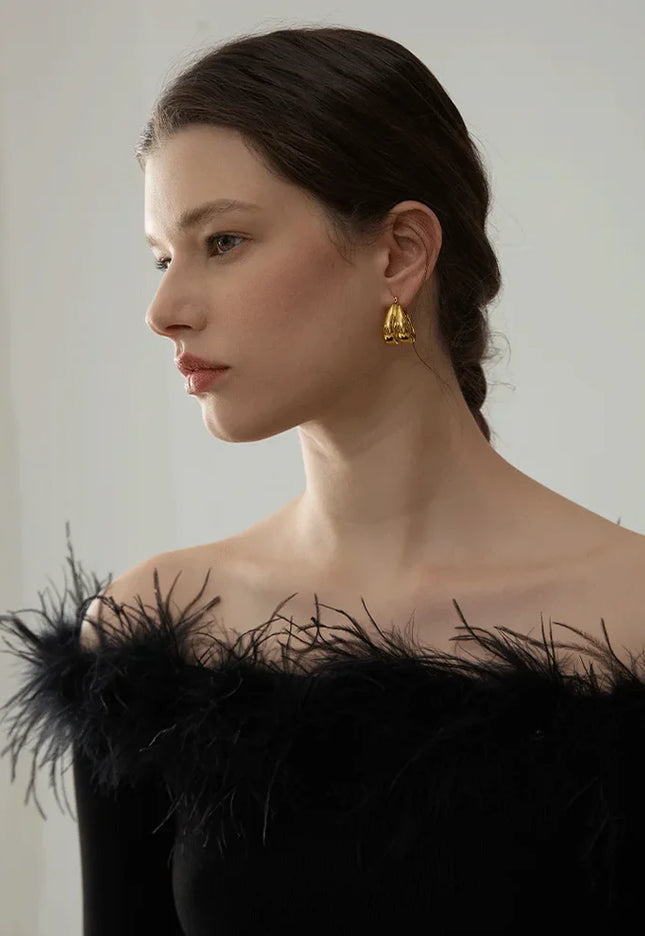Golden Echo Hoops – The Bold Double Drop In Solid Non-Tarnish Stainless Steel With 18K Gold-Plate