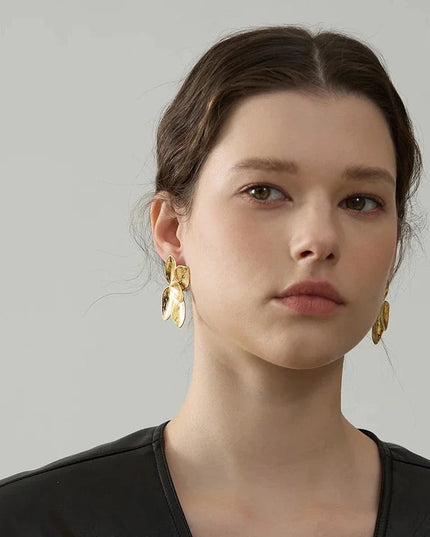 Golden Bloom Earrings – A Floral Symphony In Solid Non-Tarnish Stainless Steel With 18K Gold-Plate