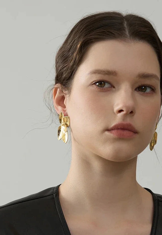 Golden Bloom Earrings – A Floral Symphony In Solid Non-Tarnish Stainless Steel With 18K Gold-Plate