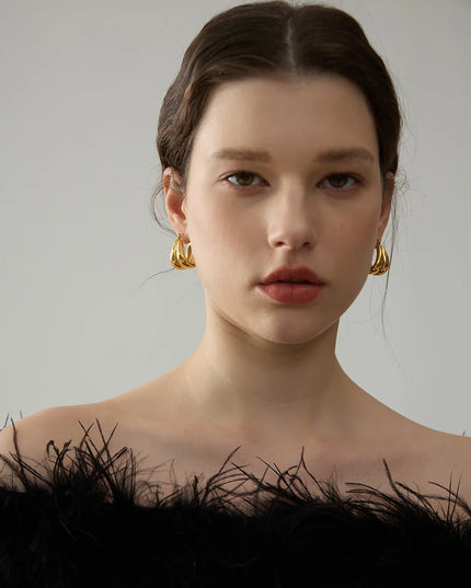 Golden Echo Hoops – The Bold Double Drop In Solid Non-Tarnish Stainless Steel With 18K Gold-Plate
