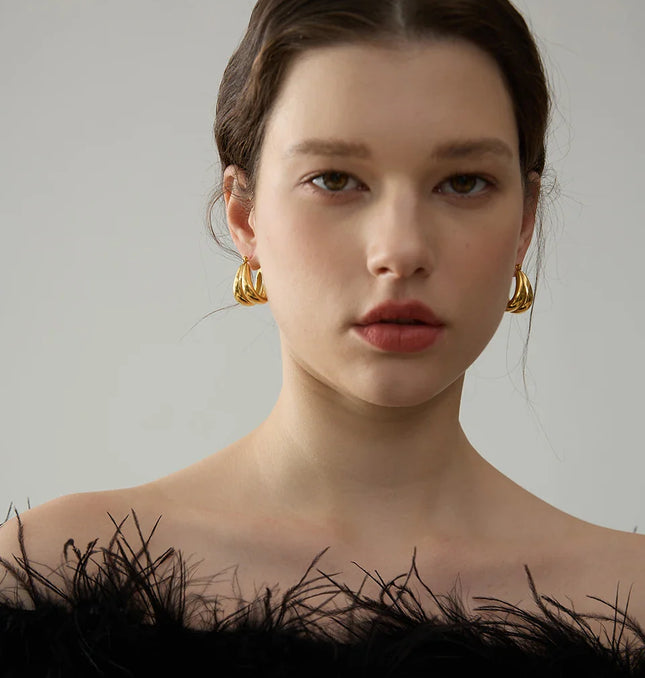 Golden Echo Hoops – The Bold Double Drop In Solid Non-Tarnish Stainless Steel With 18K Gold-Plate