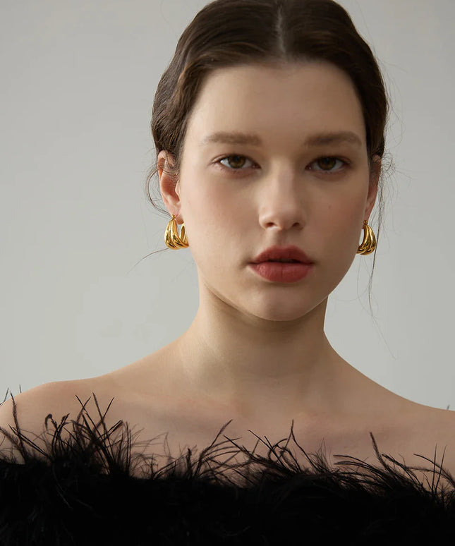 Golden Echo Hoops – The Bold Double Drop In Solid Non-Tarnish Stainless Steel With 18K Gold-Plate