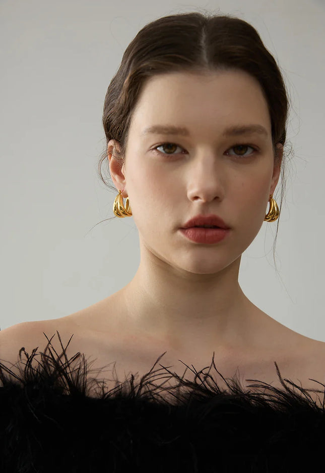 Golden Echo Hoops – The Bold Double Drop In Solid Non-Tarnish Stainless Steel With 18K Gold-Plate