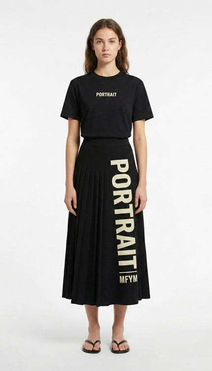 Portrait Identity Pleated Maxi Skirt — Black