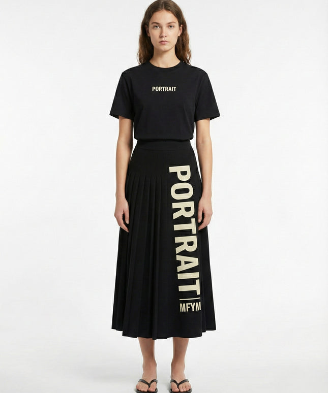 Portrait Identity Pleated Maxi Skirt — Black