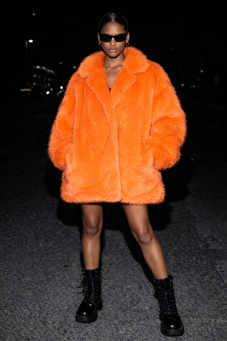 The P|M - PORTRAIT Oversized Fur Coat - Safety Orange Edition