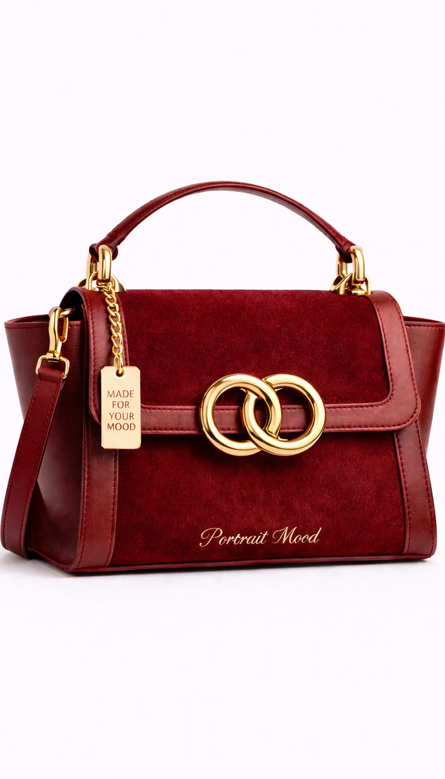 P|M SCANDAL Top Handle - Bordeaux Suede & Gold Edition