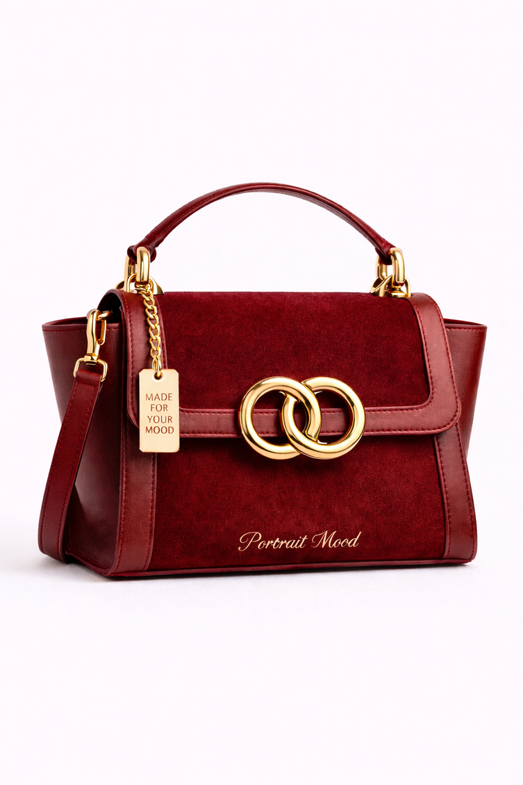 P|M SCANDAL Top Handle - Bordeaux Suede & Gold Edition