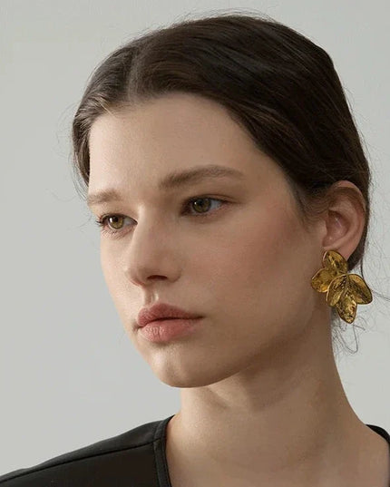 Golden Bloom Earrings – A Floral Symphony In Solid Non-Tarnish Stainless Steel With 18K Gold-Plate