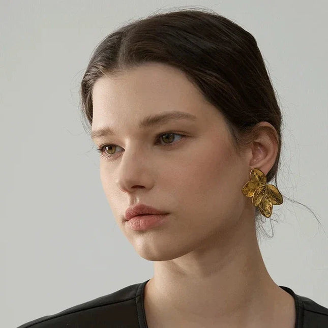 Golden Bloom Earrings – A Floral Symphony In Solid Non-Tarnish Stainless Steel With 18K Gold-Plate
