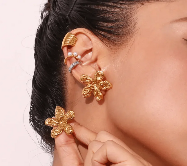 GOLDEN BLOSSOM LUXE EARRINGS Made In Solid Non-Tarnish Stainless Steel With 18K Gold-Plate