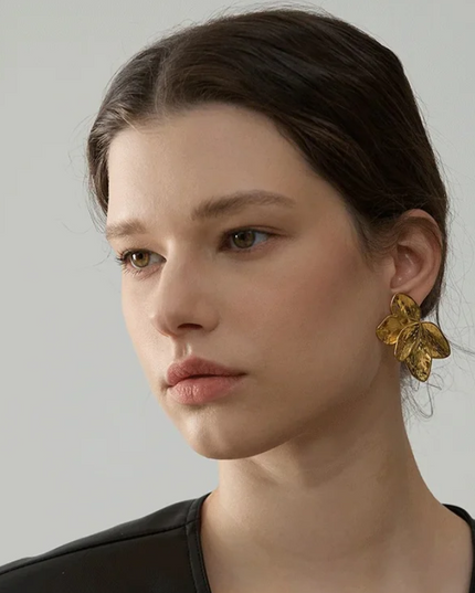 Golden Bloom Earrings – A Floral Symphony In Solid Non-Tarnish Stainless Steel With 18K Gold-Plate