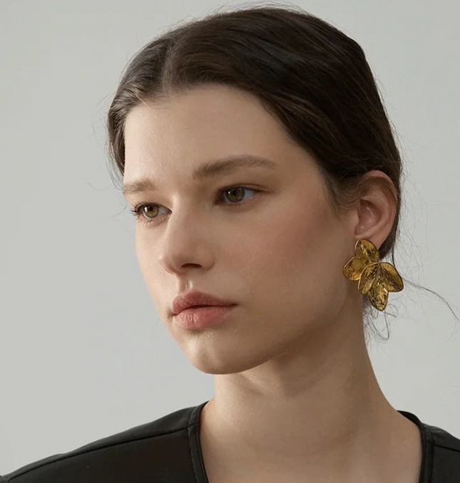 Golden Bloom Earrings – A Floral Symphony In Solid Non-Tarnish Stainless Steel With 18K Gold-Plate