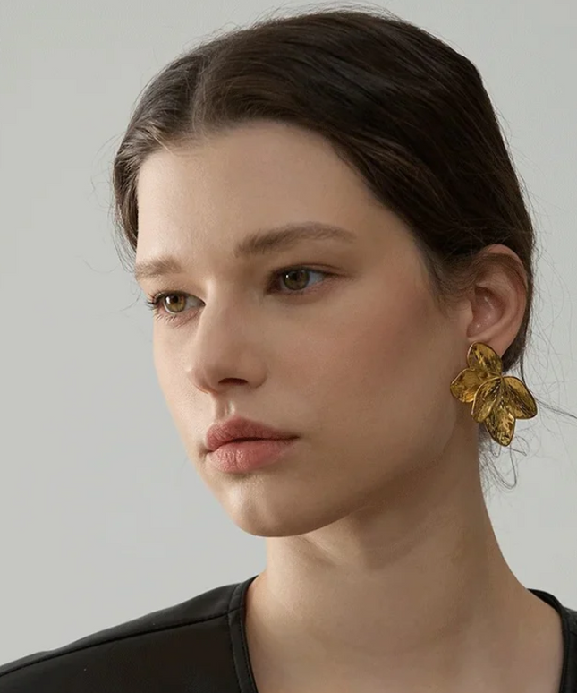Golden Bloom Earrings – A Floral Symphony In Solid Non-Tarnish Stainless Steel With 18K Gold-Plate