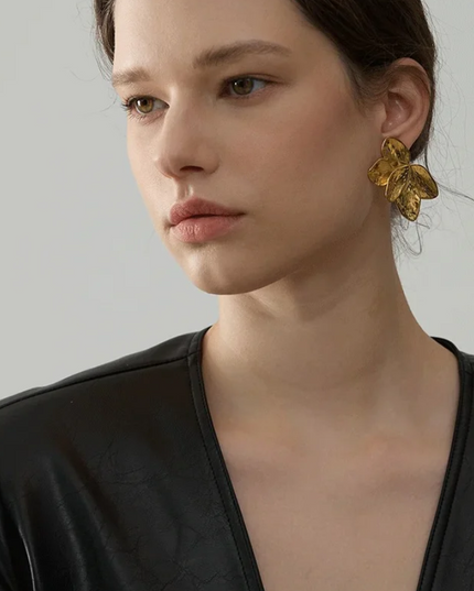 Golden Bloom Earrings – A Floral Symphony In Solid Non-Tarnish Stainless Steel With 18K Gold-Plate