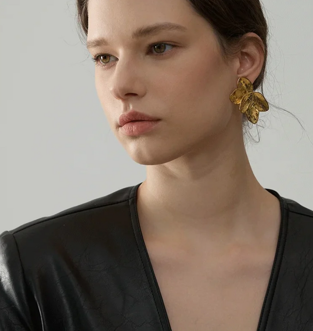 Golden Bloom Earrings – A Floral Symphony In Solid Non-Tarnish Stainless Steel With 18K Gold-Plate