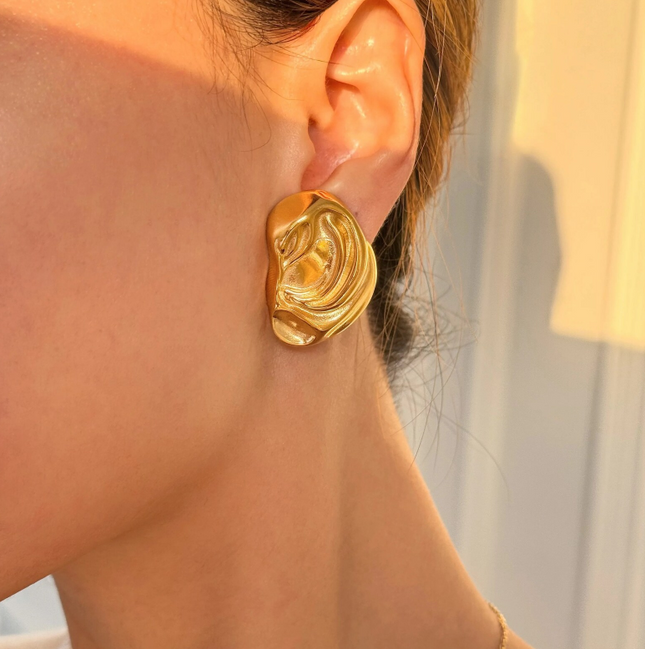 LIQUID AURA EARRINGS In Solid Non-Tarnish Stainless Steel With 18K Gold-Plate