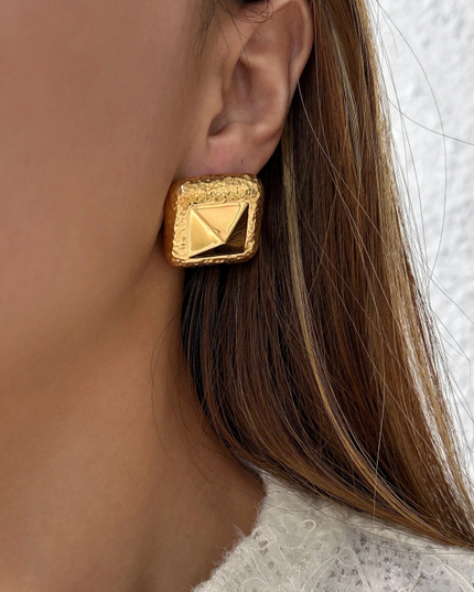 STUD ICON LUXE EARRINGS In Solid Stainless Steel With 18K Gold-Plate