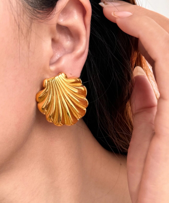 Golden Shell Stud Earrings – For The Goddess in You
