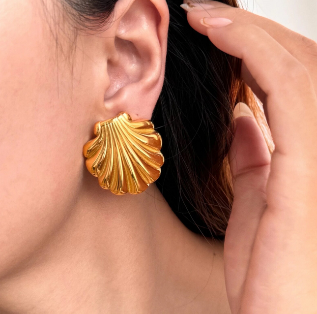 Golden Shell Stud Earrings – For The Goddess in You