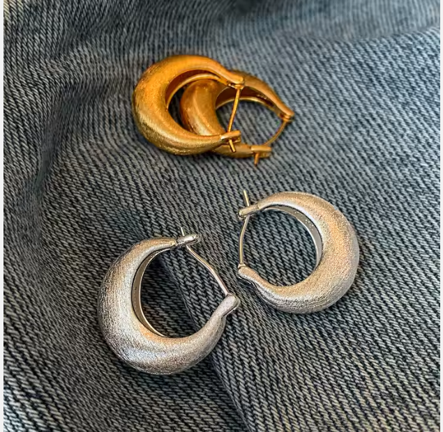 Textured Gold Crescent Hoop Earrings