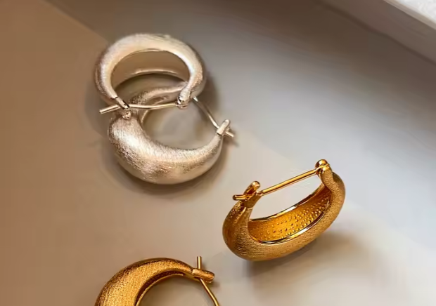 Textured Gold Crescent Hoop Earrings