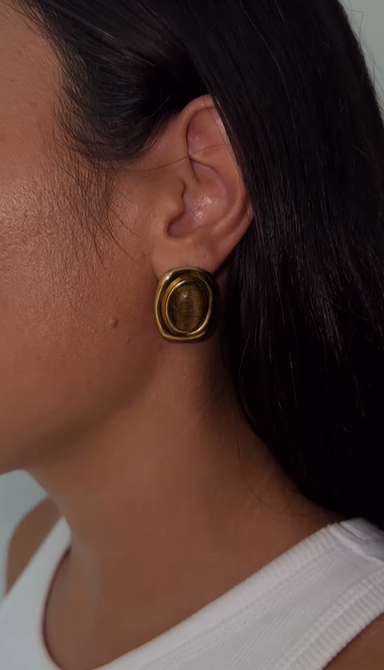Vintage Stone Luxe Stud Earrings In Solid Stainless Steel 18K Gold-Plate