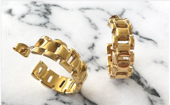 CLASSIC FRENCH LUXE HOOPS  In Solid Stainless Steel 18K Gold-Plate
