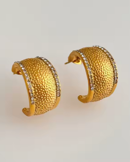 Royal Ember Luxe Hoop Earrings – Textured Glamour, Eternal Shine In Solid Stainless Steel 18K Gold-Plate