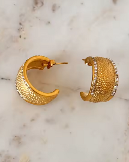 Royal Ember Luxe Hoop Earrings – Textured Glamour, Eternal Shine In Solid Stainless Steel 18K Gold-Plate