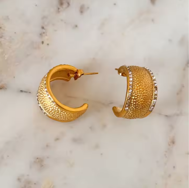 Royal Ember Luxe Hoop Earrings – Textured Glamour, Eternal Shine In Solid Stainless Steel 18K Gold-Plate