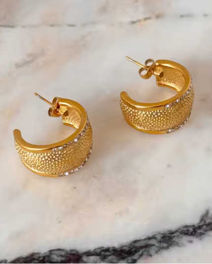 Royal Ember Luxe Hoop Earrings – Textured Glamour, Eternal Shine In Solid Stainless Steel 18K Gold-Plate