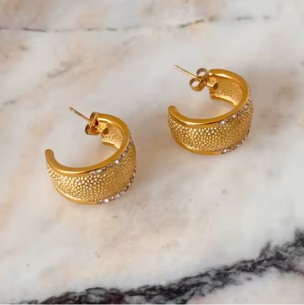 Royal Ember Luxe Hoop Earrings – Textured Glamour, Eternal Shine In Solid Stainless Steel 18K Gold-Plate