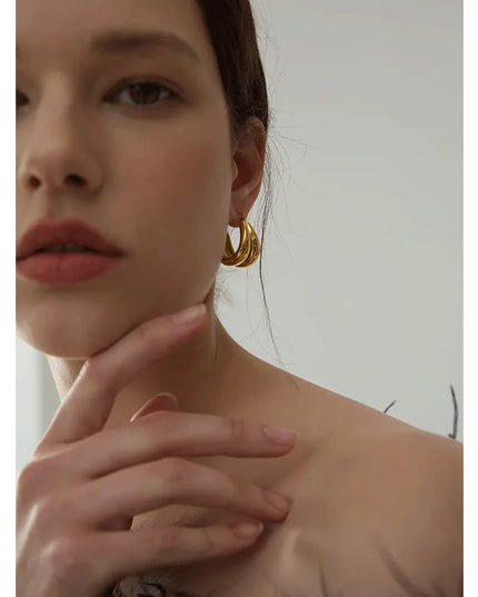 Golden Echo Hoops – The Bold Double Drop In Solid Non-Tarnish Stainless Steel With 18K Gold-Plate